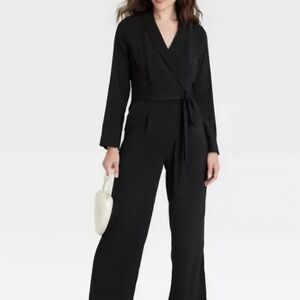 a new day Black Long Sleeve Wrap Front Jumpsuit NWT